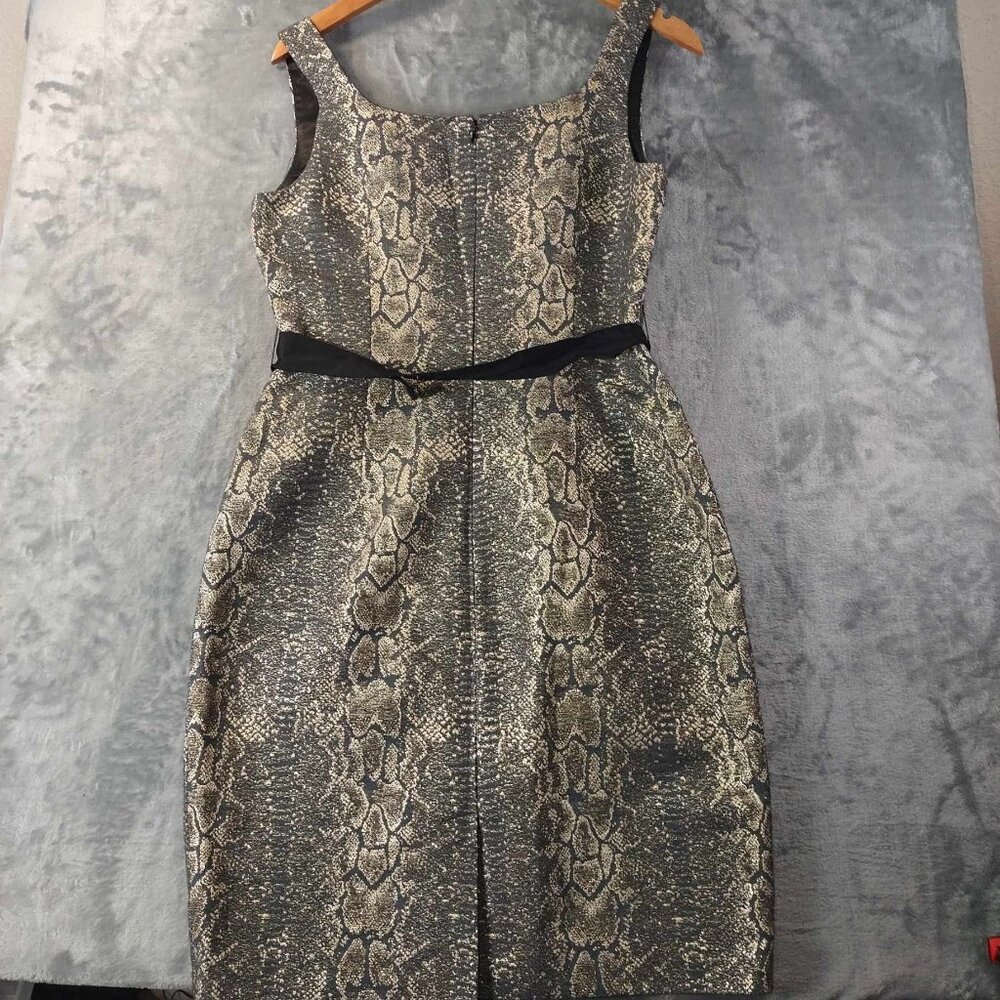 Tahari Women's 10 Black Baddie Snake Print Vintage Sheath‎ Belted Cocktail Dress - Picture 2 of 12